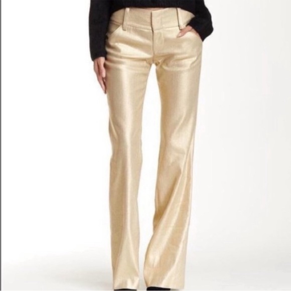 Alice + Olivia Gold Metallic Wide Leg Pants - Picture 3 of 9